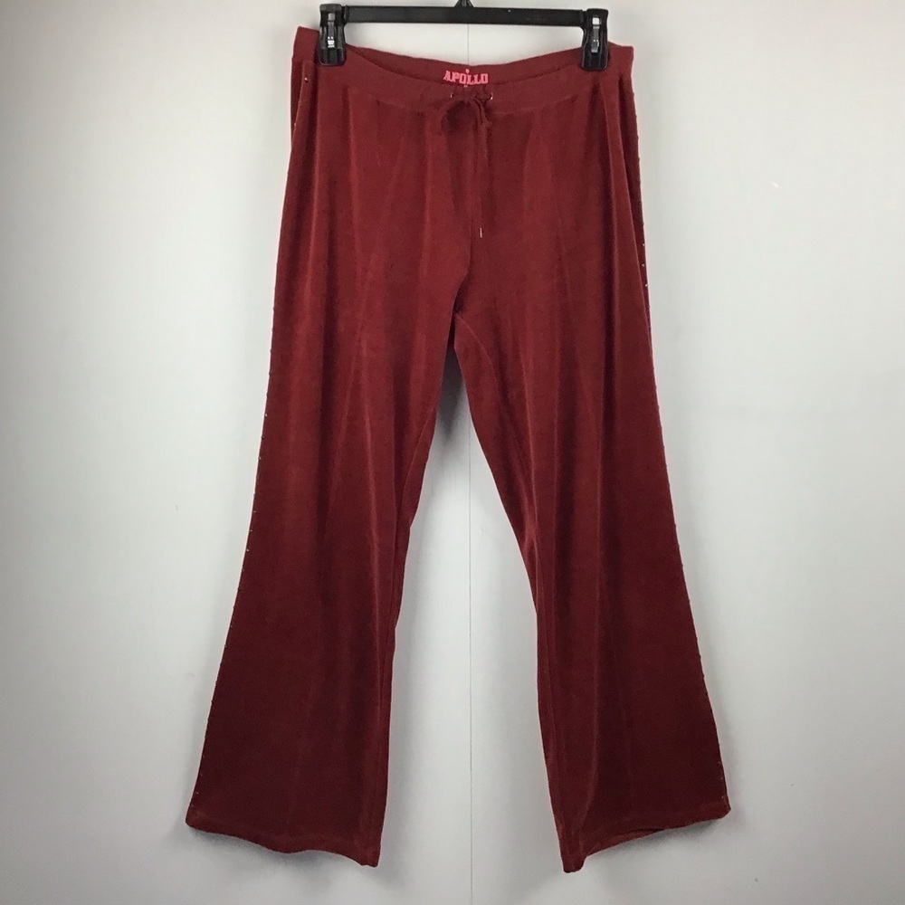 Vintage y2k Apollo brand red velour sweatpants with studding detail on legs 2XL